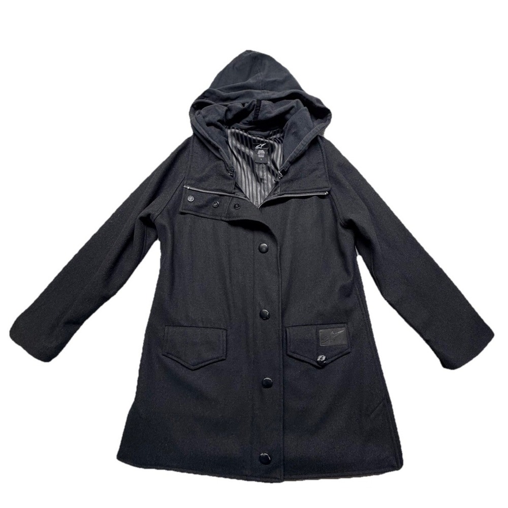 Alpinestars‎ Black Wool Blend Hooded Jacket Men's Large Snap Button Casual Coat
